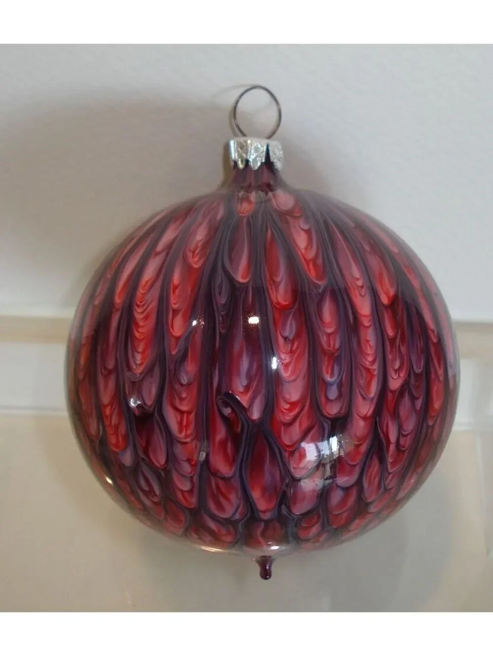 VTG W. Germany Hand Blown Glass Blue, Pink & White Swirl Christmas Ornament Bulb